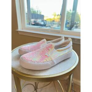 Cat & Jack Girls Size 3 Slip-On Sneakers | Pink Sequin Iridescent Shoes NWT